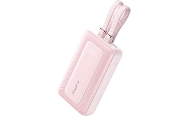 Anker Zolo Power Bank, 10,000mAh 30W Max Fast Portable Charger with Built-in USB-C and MFi Certified Lightning Cables, USB-C&A, Battery Pack for iPhone 16/15 Series, MacBook, Galaxy - Pink